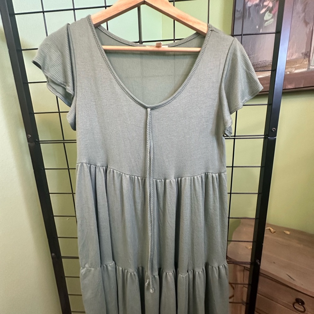 Casual Green Tiered Dress